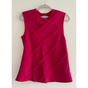 Jsson Wu Pink Red Silk Lined Fray Ruffle Sleeveless Blouse Size 8
